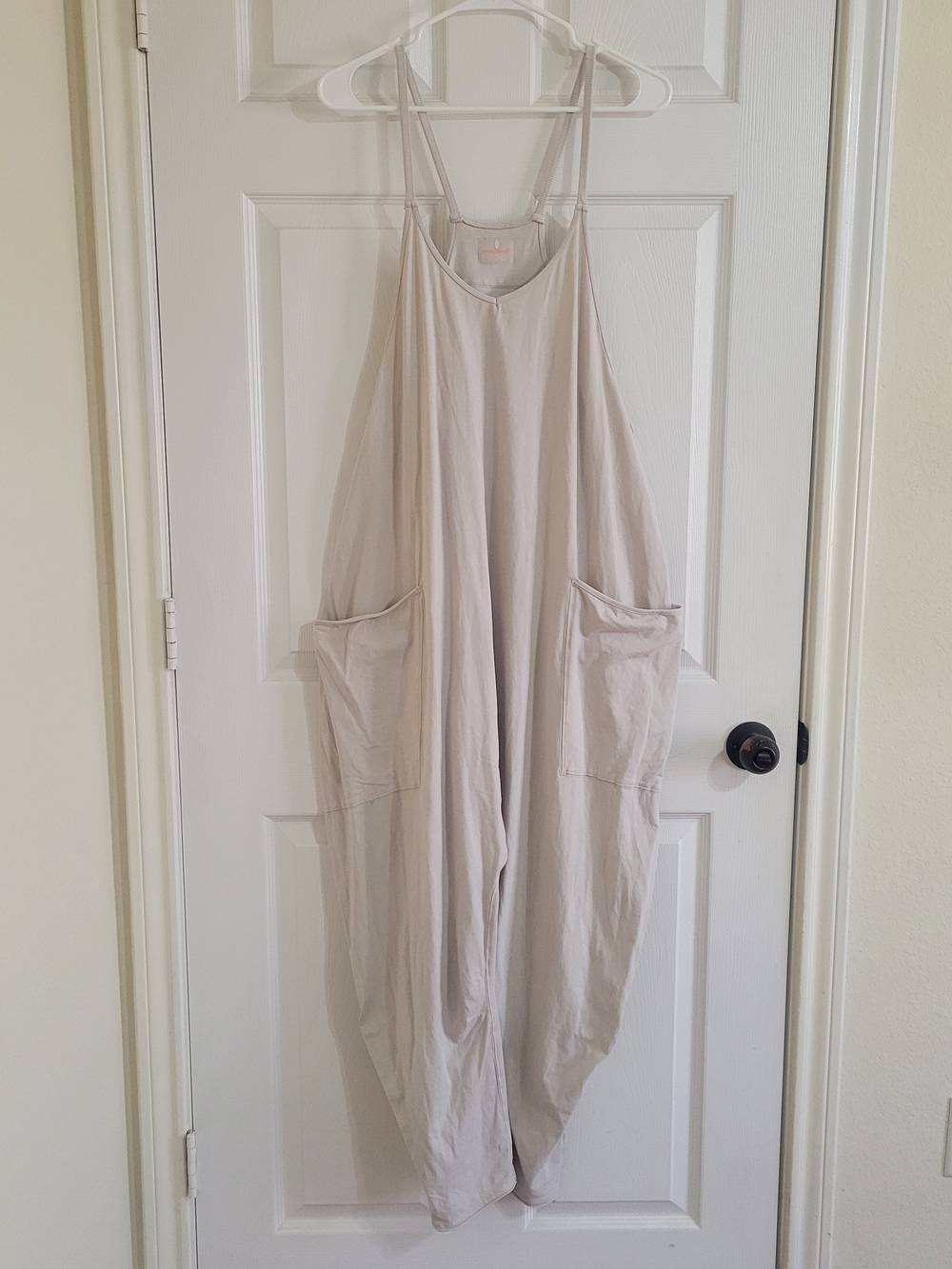 Free People Hot Shot Onesie Beige Women's Wide-Leg Jumpsuit with Pockets XL